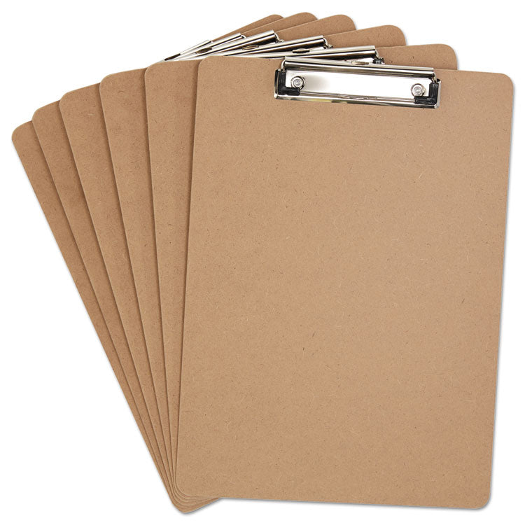 Universal - Hardboard Clipboard with Low-Profile Clip, 0.5" Clip Capacity, Holds 8.5 x 11 Sheets, Brown, 6/Pack