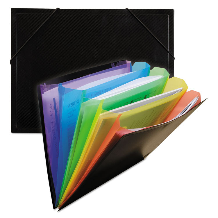 C-Line - Rainbow Document Sorter/Case, 5" Expansion, 5 Sections, Elastic Cord Closure, Letter Size, Black/Multicolor