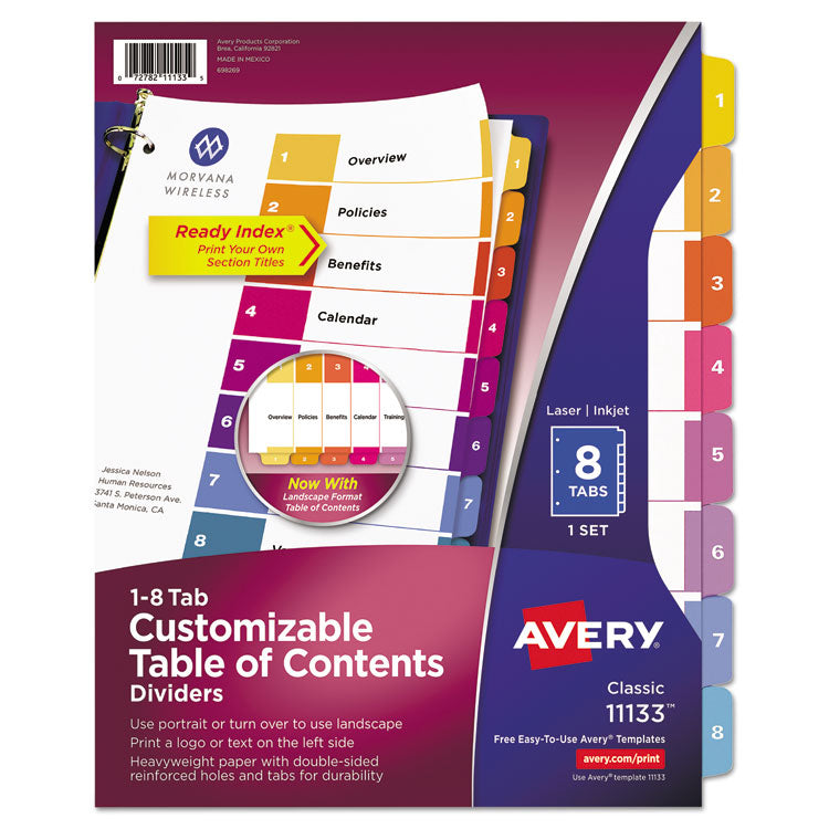 Avery - Customizable TOC Ready Index Multicolor Dividers, 8-Tab, Letter (6387617)