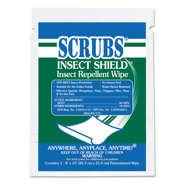 SCRUBS - Insect Shield Insect Repellent Wipes, 8 x 10, Floral, 100/Carton