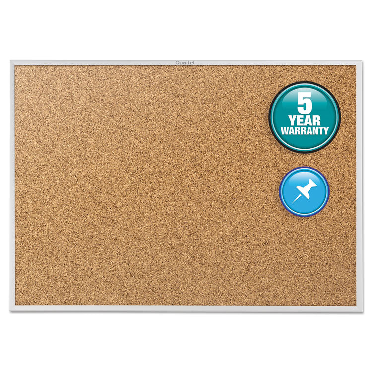 Quartet - Classic Series Cork Bulletin Board, 36 x 24, Tan Surface, Silver Anodized Aluminum Frame