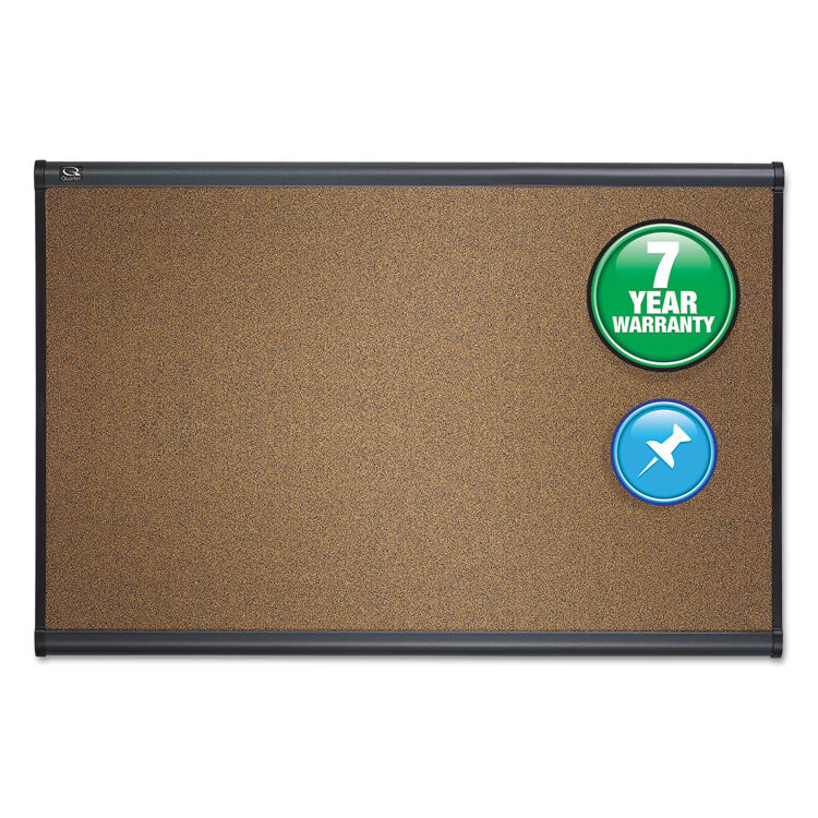 Quartet - Prestige Colored Cork Bulletin Board, 36 x 24, Brown Surface, Graphite Gray Fiberboard/Plastic Frame