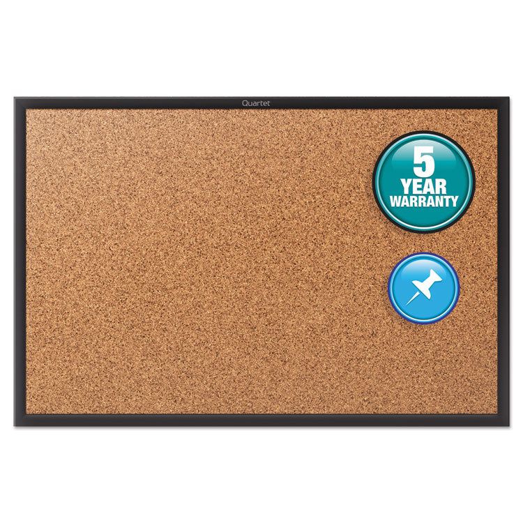 Quartet - Classic Series Cork Bulletin Board, 24 x 18, Tan Surface, Black Aluminum Frame