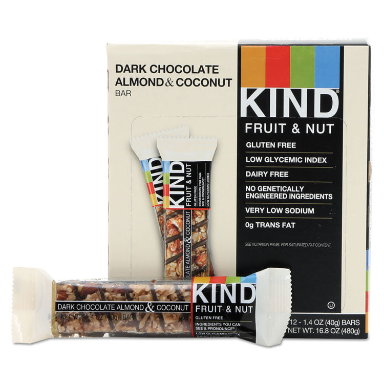 KIND - Fruit and Nut Bars, Dark Chocolate Almond and Coconut, 1.4 oz Bar, 12/Box