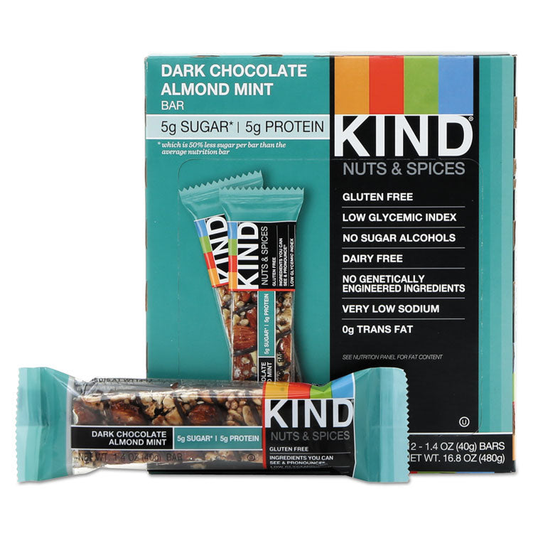 KIND - Nuts and Spices Bar, Dark Chocolate Almond Mint, 1.4 oz Bar, 12/Box