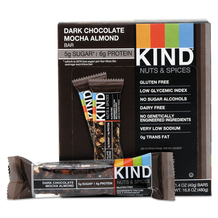 KIND - Nuts and Spices Bar, Dark Chocolate Mocha Almond, 1.4 oz Bar, 12/Box