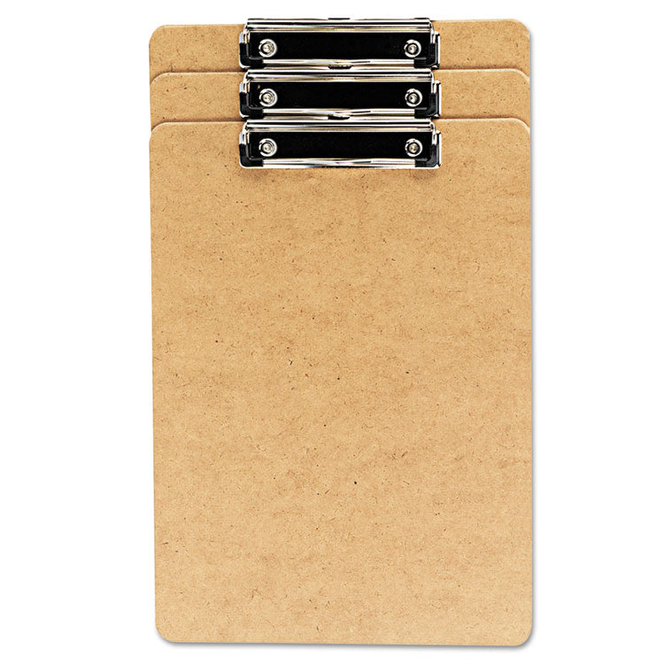 Universal - Hardboard Clipboard with Low-Profile Clip, 0.5" Clip Capacity, Holds 8.5 x 14 Sheets, Brown, 3/Pack