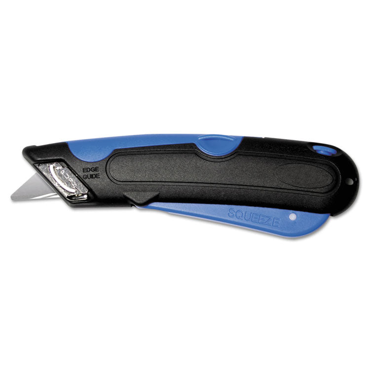 COSCO - Easycut Cutter Knife w/Self-Retracting Safety-Tipped Blade, 6" Plastic Handle, Black/Blue