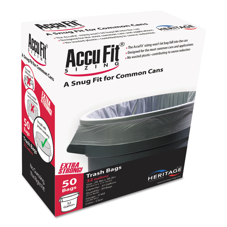 AccuFit - Linear Low Density Can Liners with AccuFit Sizing, 55 gal, 0.9 mil, 40" x 53", Clear, 50/Box