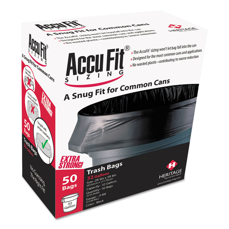 AccuFit - Linear Low Density Can Liners with AccuFit Sizing, 44 gal, 0.9 mil, 37" x 50", Black, 50/Box