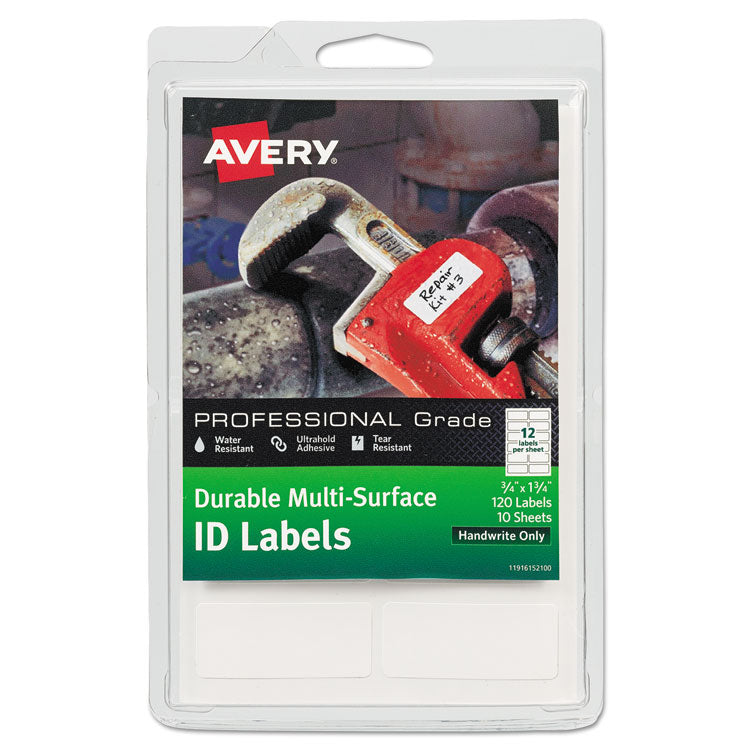 Avery - Durable Permanent Multi-Surface ID Labels, Inkjet/Laser Printers, 0.75 x 1.75, White, 12/Sheet, 10 Sheets/Pack