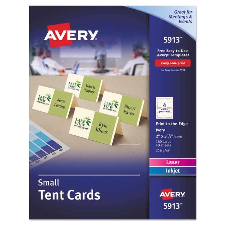 Avery - Small Tent Card, Ivory, 2 x 3.5, 4 Cards/Sheet, 40 Sheets/Pack