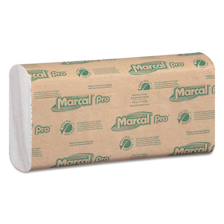 Marcal PRO - 100% Recycled Folded Paper Towels, C-Fold, 12.88 x 10.13, White, 150/Pack, 16 Packs/Carton