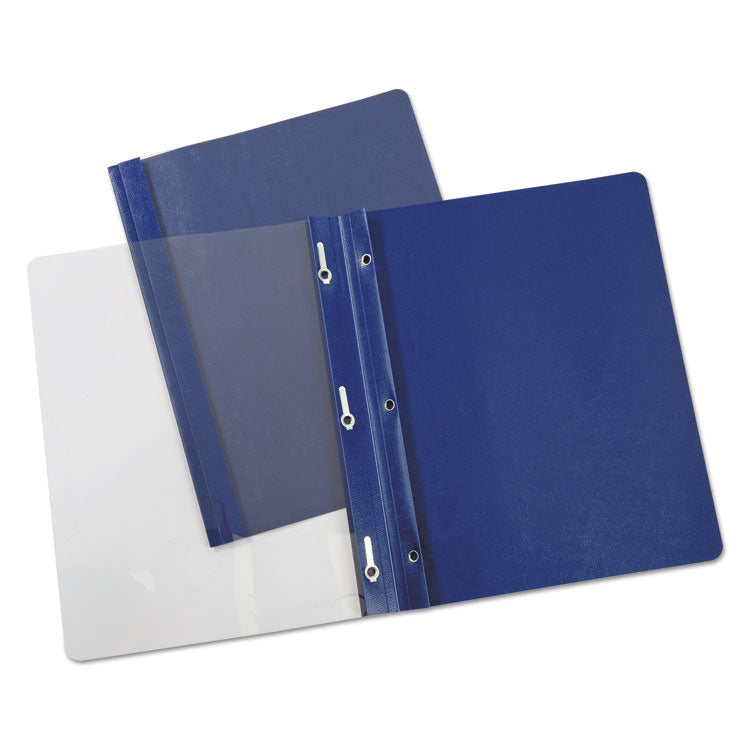 Universal - Clear Front Report Covers with Fasteners, Three-Prong Fastener, 0.5" Capacity,  8.5 x 11, Clear/Dark Blue, 25/Box