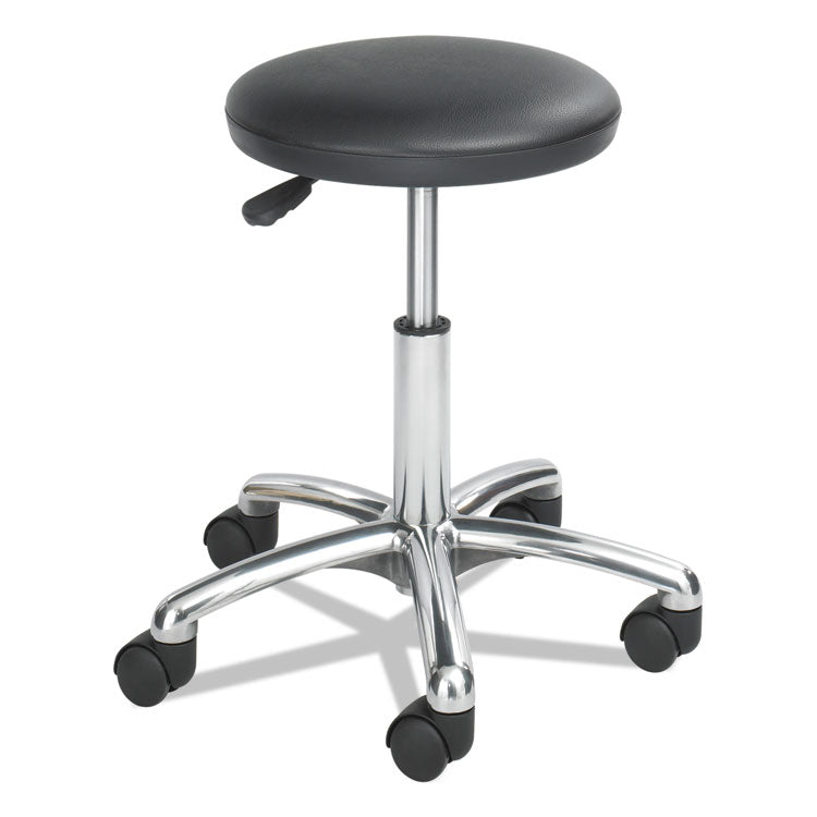 Safco - Height-Adjustable Lab Stool, Backless, Supports Up to 250 lb, 16" to 21" Seat Height, Black Seat, Chrome Base