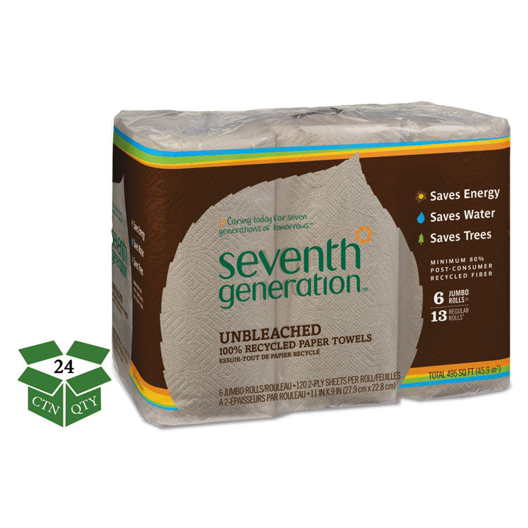 Seventh Generation - Natural Unbleached 100% Recycled Paper Kitchen Towel Rolls, 2-Ply, 11 x 9, 120/Roll, 24 Rolls/Carton