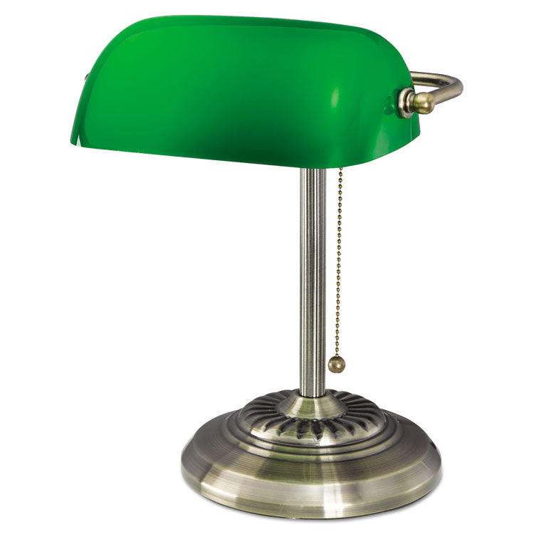 Alera - Traditional Banker's Lamp, Green Glass Shade, 10.5w x 11d x 13h, Antique Brass