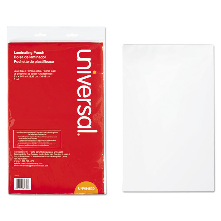 Universal - Laminating Pouches, 3 mil, 9" x 14.5", Matte Clear, 25/Pack