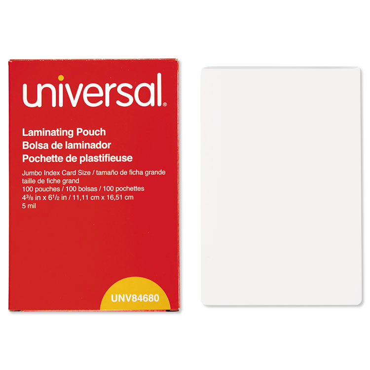 Universal - Laminating Pouches, 5 mil, 6.5" x 4.38", Crystal Clear, 100/Box