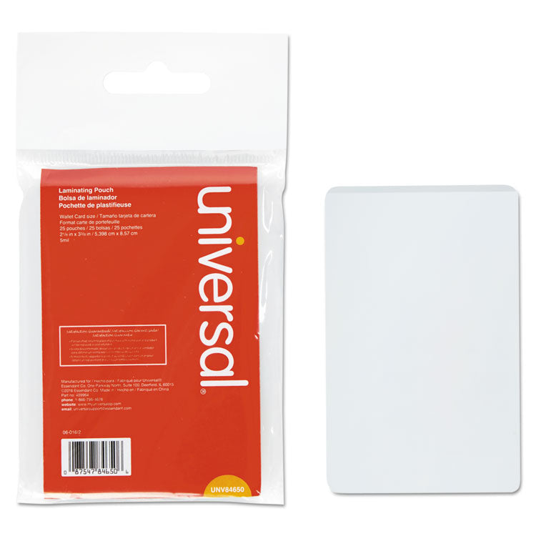 Universal - Laminating Pouches, 5 mil, 2.13" x 3.38", Matte Clear, 25/Pack