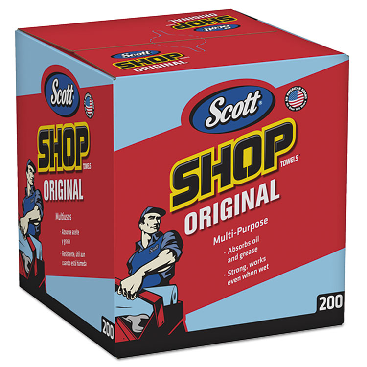 Scott - Shop Towels, POP-UP Box, 1-Ply, 10 x 12, Blue, 200/Box, 8 Boxes/Carton