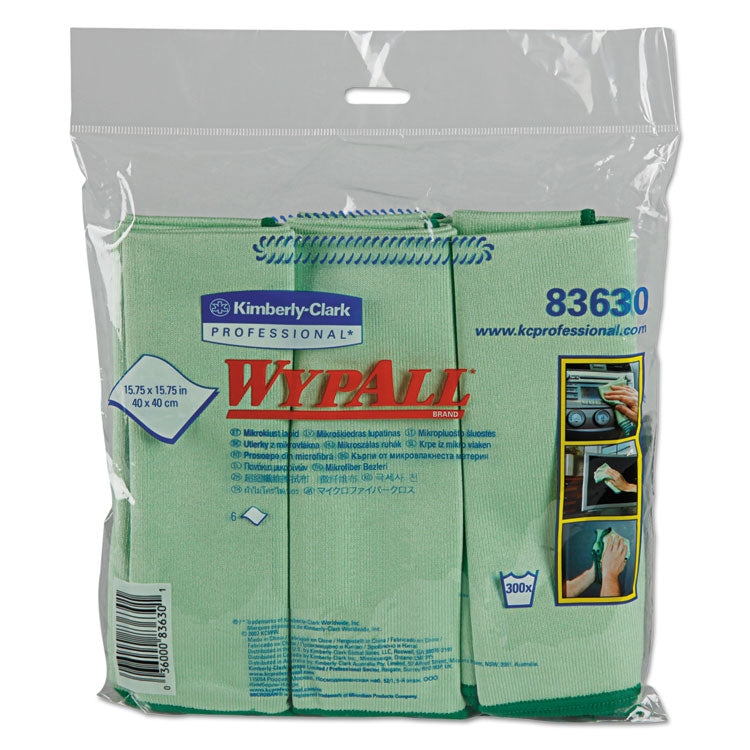 WypAll - Microfiber Cloths, Reusable, 15.75 x 15.75, Green, 24/Carton