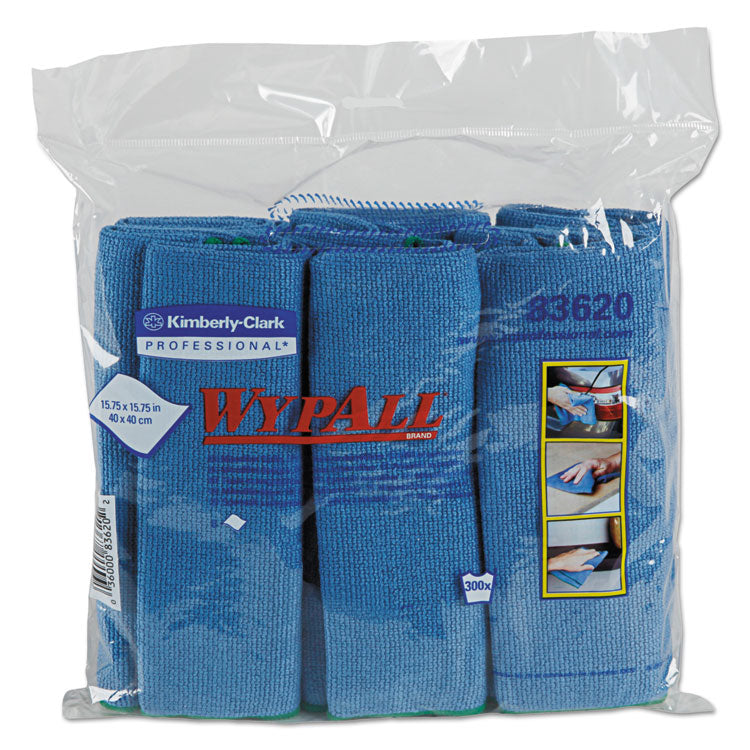 WypAll - Microfiber Cloths, Reusable, 15.75 x 15.75, Blue, 24/Carton