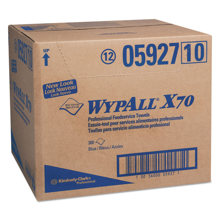 WypAll - X70 Foodservice Towels, 1/4 Fold, 12.5 x 23.5, Blue, 300/Carton