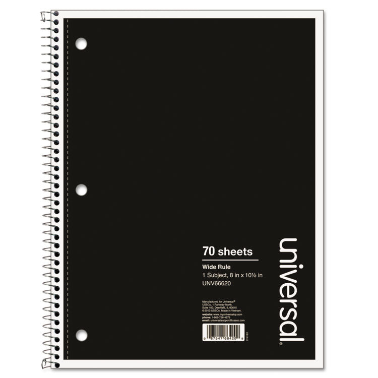 Universal - Wirebound Notebook, 1-Subject, Wide/Legal Rule, Black Cover, (70) 10.5 x 8 Sheets