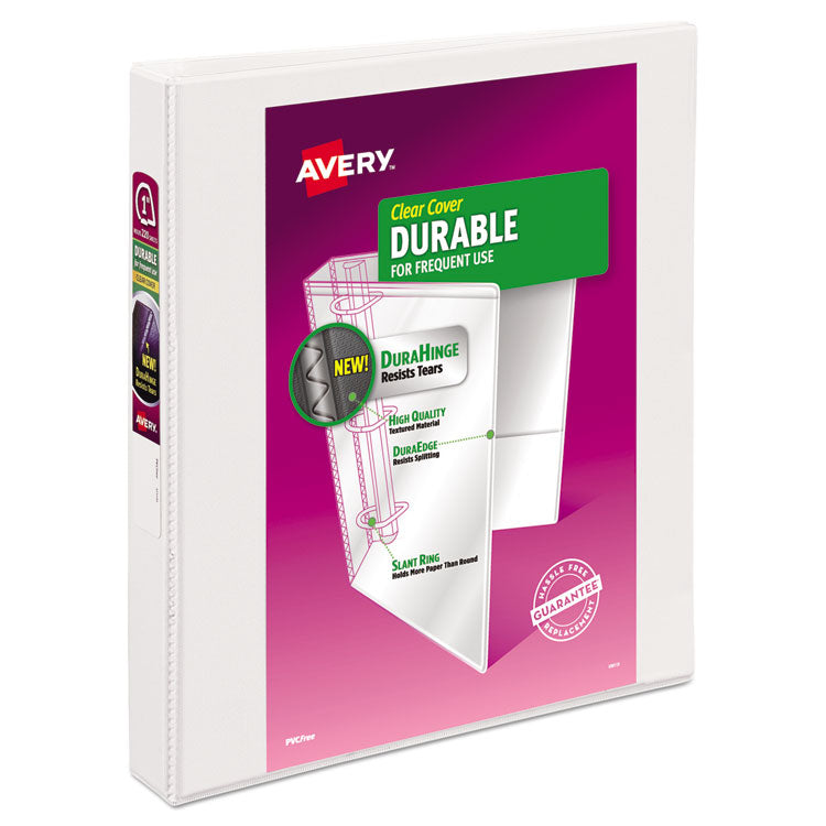 Avery - Durable View Binder with DuraHinge and Slant Rings, 3 Rings, 1" Capacity, 11 x 8.5, White