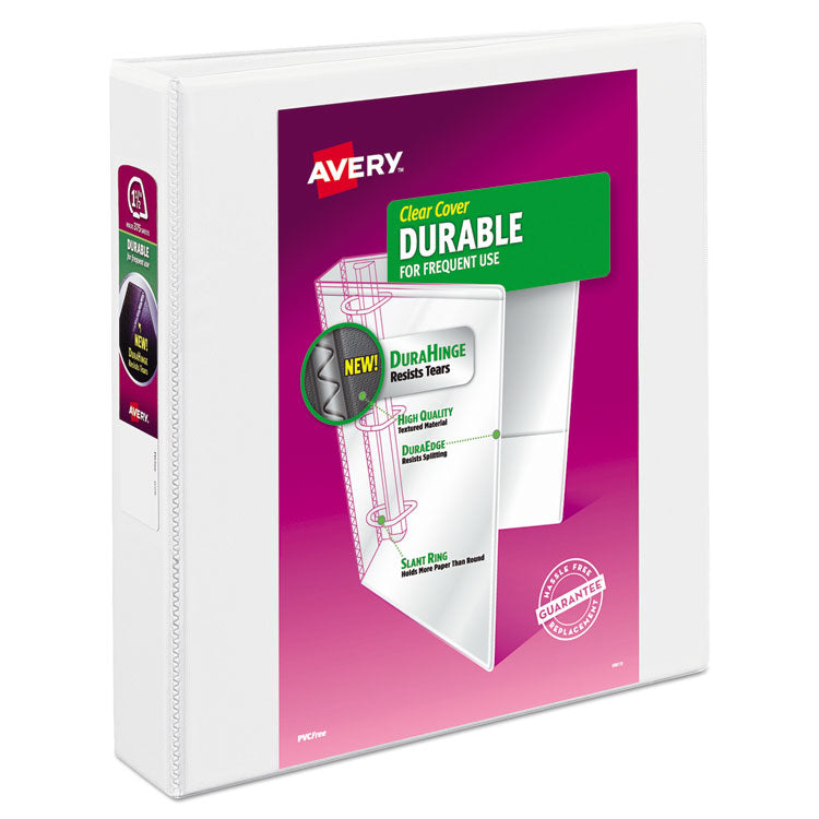 Avery - Durable View Binder with DuraHinge and Slant Rings, 3 Rings, 1.5" Capacity, 11 x 8.5, White