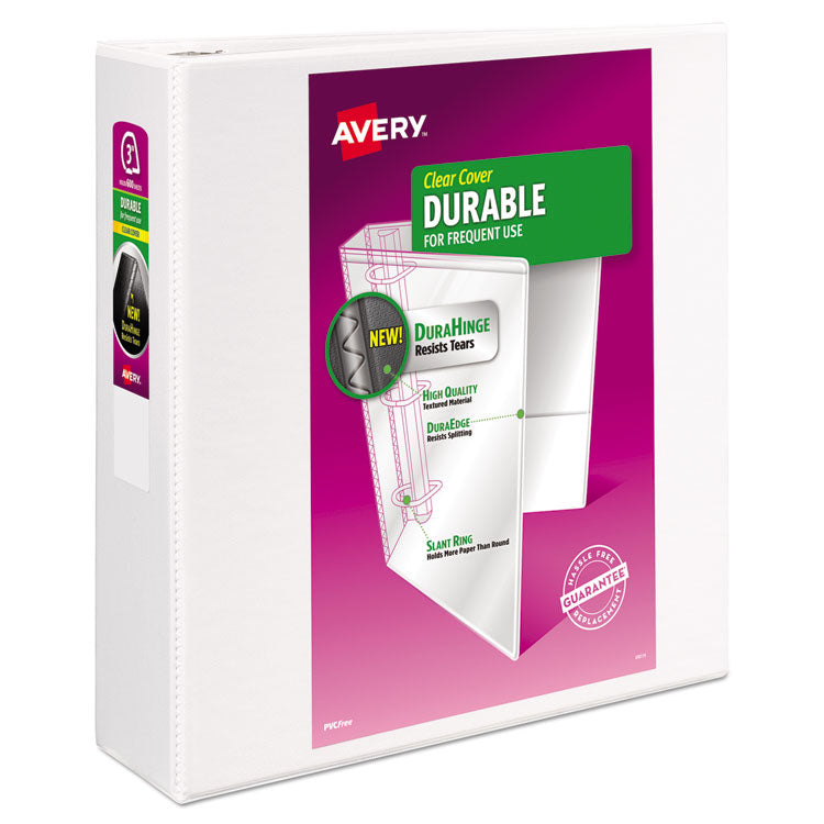 Avery - Durable View Binder with DuraHinge and Slant Rings, 3 Rings, 3" Capacity, 11 x 8.5, White