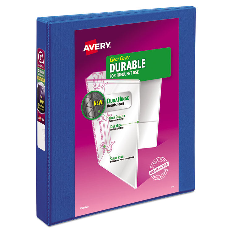 Avery - Durable View Binder with DuraHinge and Slant Rings, 3 Rings, 1" Capacity, 11 x 8.5, Blue