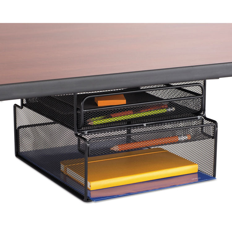 Safco - Onyx Hanging Organizer with Drawer, Under Desk Mount, 3 Compartments, Steel Mesh, 12.33 x 10 x 7.25, Black