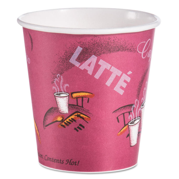 Dart - Solo Paper Hot Drink Cups in Bistro Design, 10 oz, Maroon, 1,000/Carton (8044018)