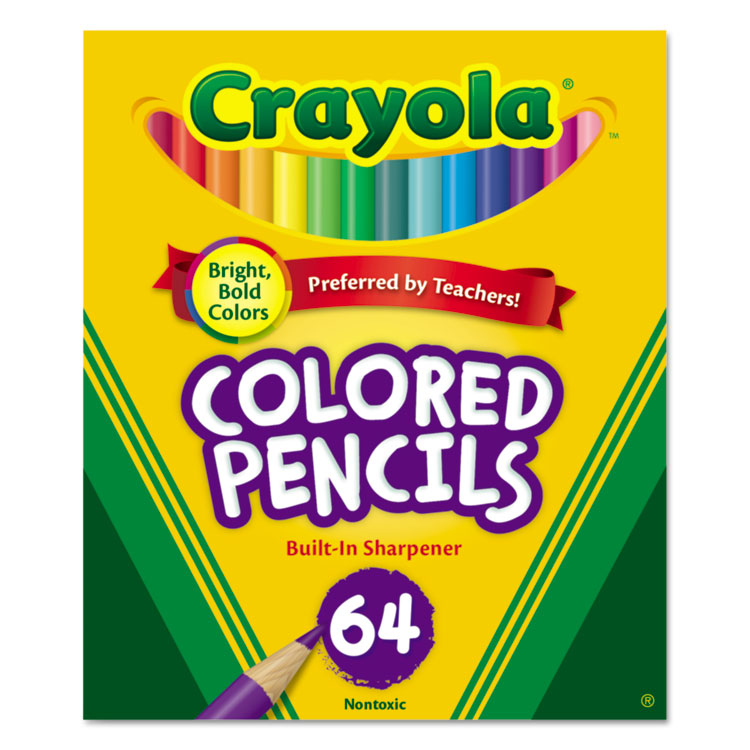 Crayola - Short Colored Pencils Hinged Top Box with Sharpener, 3.3 mm, 2B (#1), Assorted Lead/Barrel Colors, 64/Pack