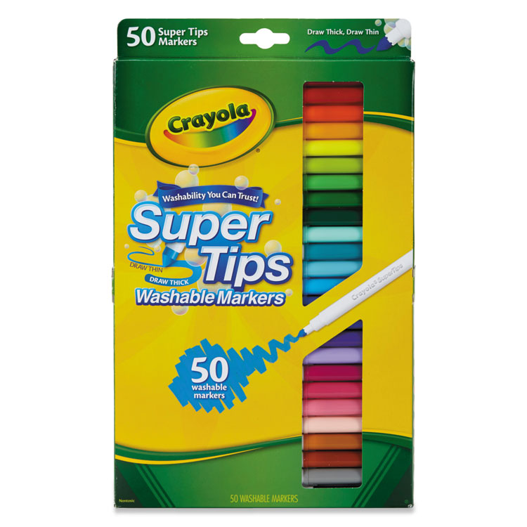 Crayola - Washable Super Tips Markers, Fine/Broad Bullet Tips, Assorted Colors, 50/Set