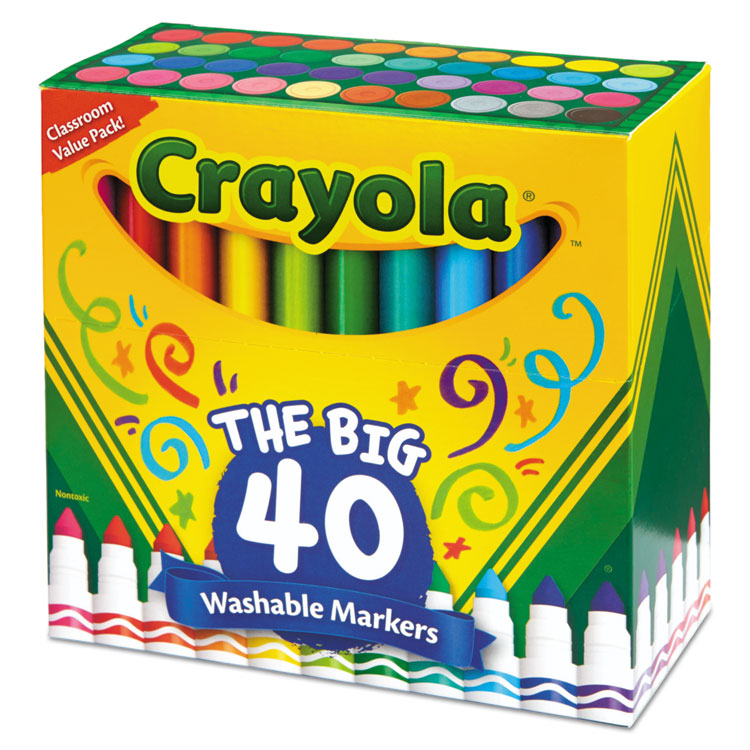 Crayola - Ultra-Clean Washable Markers, Broad Bullet Tip, Assorted Colors, 40/Set