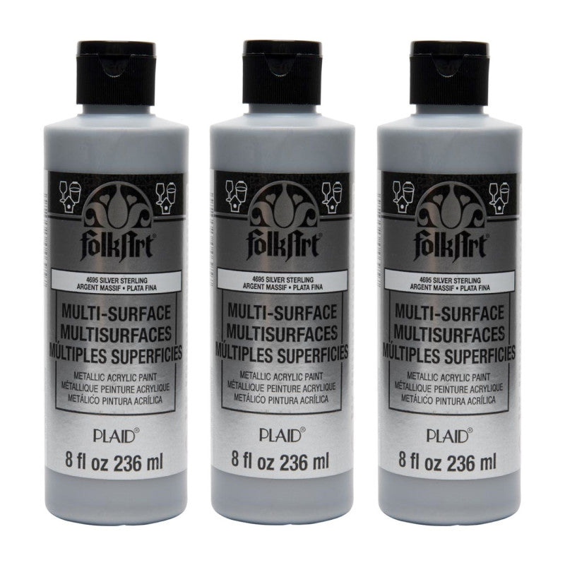Acrylic Paint Metallic, 8oz., Silver Sterling, Pack of 3