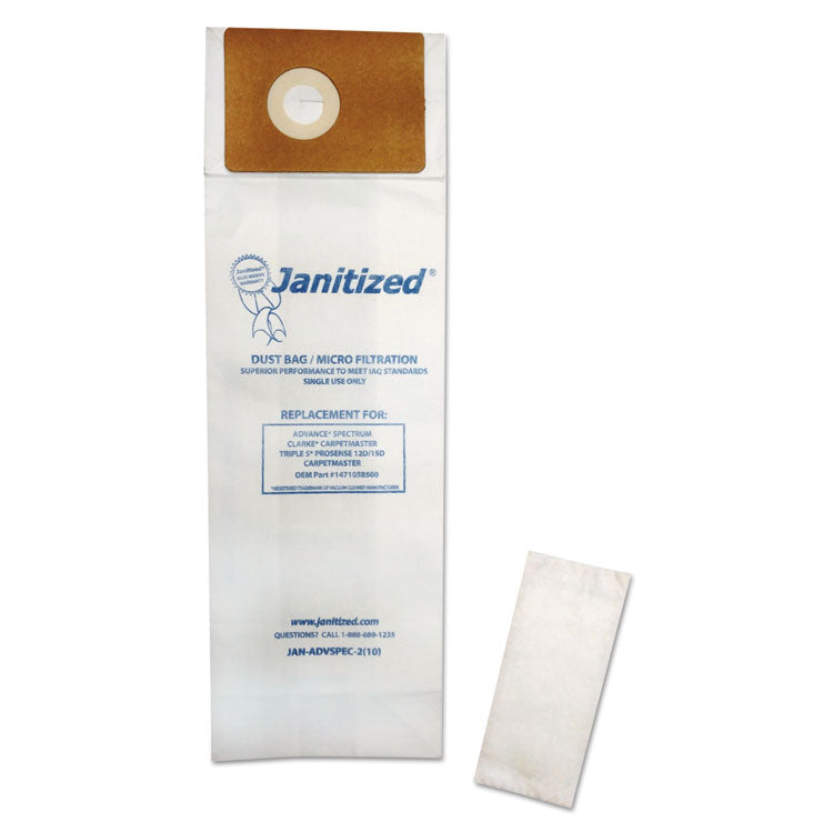 Janitized - Vacuum Filter Bags Designed to Fit Advance Spectrum CarpetMaster, 100/Carton