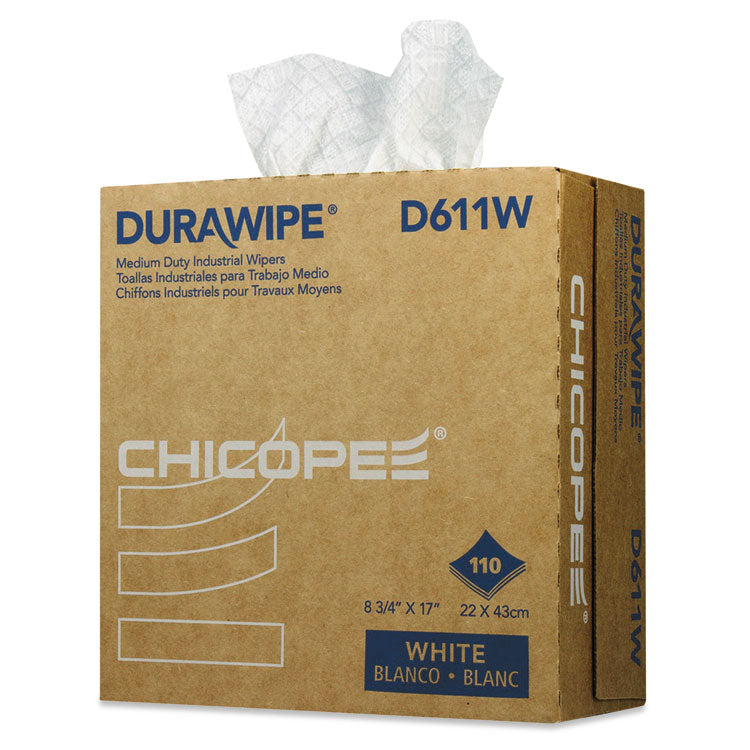 Chicopee - Durawipe Medium-Duty Industrial Wipers, 3-Ply, 8.8 x 17, White, 110/Box, 12 Box/Carton