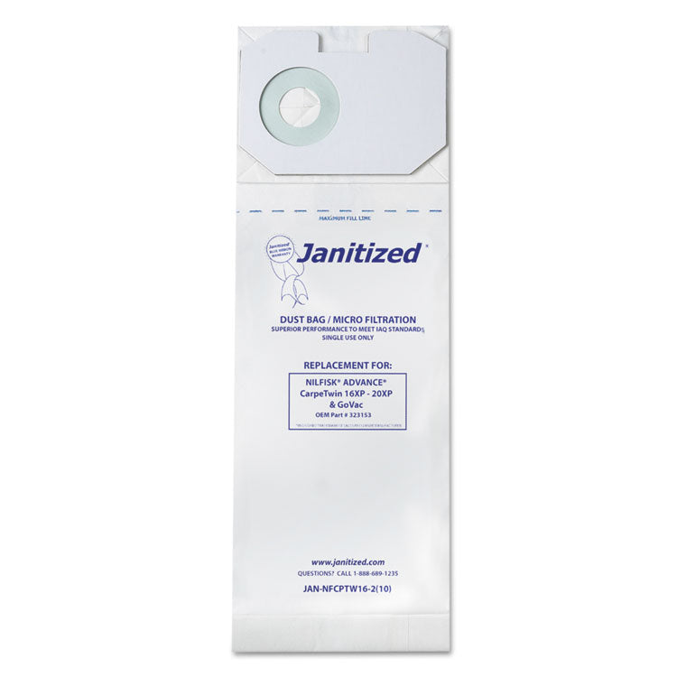 Janitized - Vacuum Filter Bags Designed to Fit Nilfisk CarpeTwin Upright 16XP/20XP, 100/CT