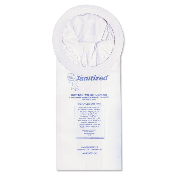 Janitized - Vacuum Filter Bags Designed to Fit ProTeam 10 Qt. Super Coach/MegaVac, 100/CT