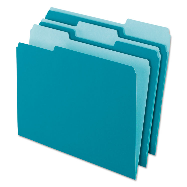 Pendaflex - Interior File Folders, 1/3-Cut Tabs: Assorted, Letter Size, Teal, 100/Box