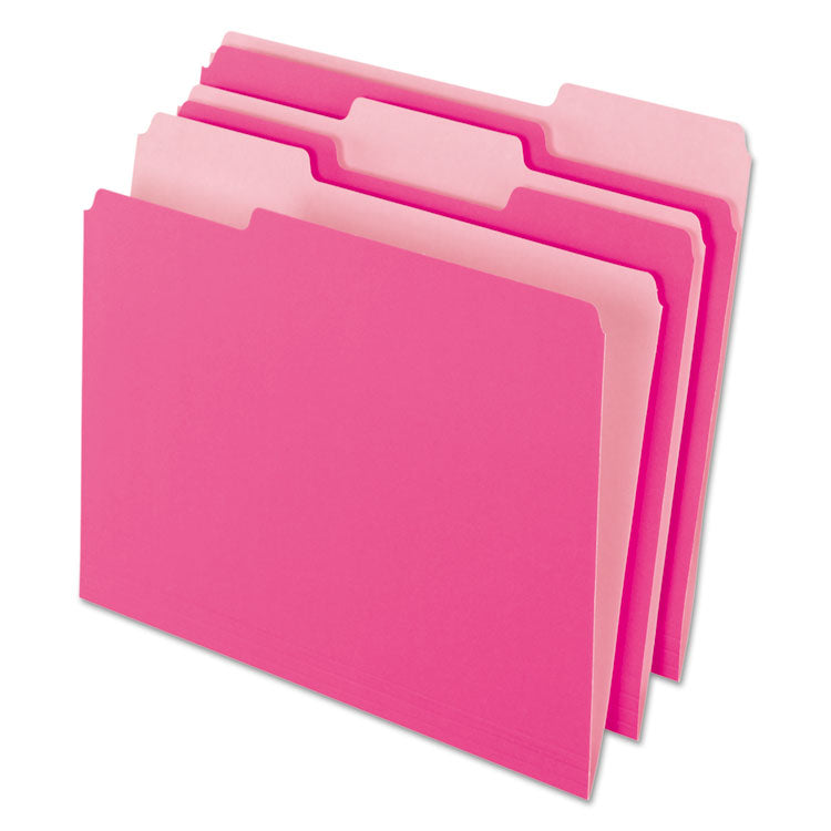 Pendaflex - Interior File Folders, 1/3-Cut Tabs: Assorted, Letter Size, Pink, 100/Box