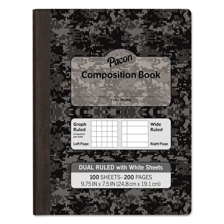 Pacon - Composition Book, 20 lb Bond Weight Sheets, Wide/Legal Rule, Black Cover, (100) 9.75 x 7.5 Sheets