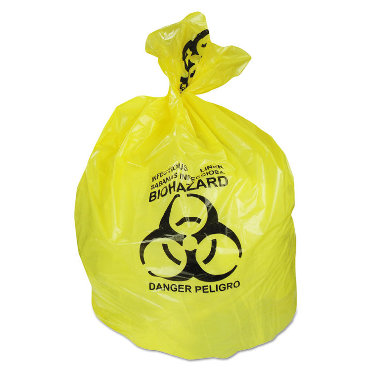 Heritage - Healthcare Biohazard Printed Can Liners, 20-30 gal, 1.3 mil, 30" x 43", Yellow, 200/Carton