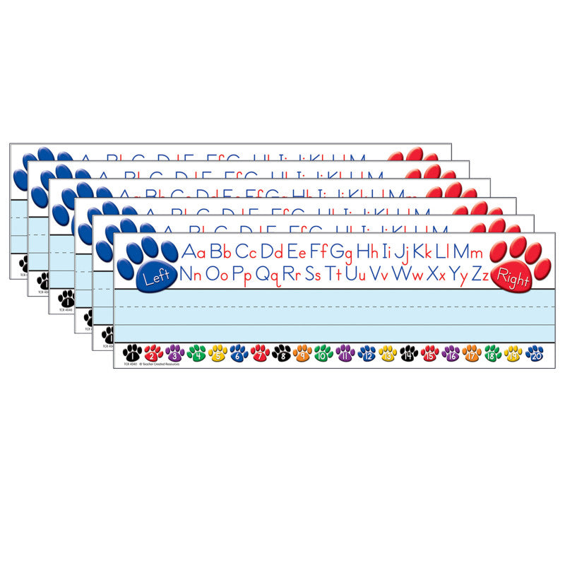 TEACHER CREATED RESOURCES - Colorful Paw Prints Left/Right Alphabet Name Plates, 36 Per Pack, 6 Packs