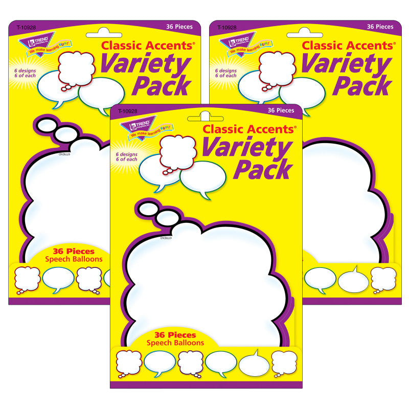 TREND - Speech Balloons Classic Accents® Variety Pack, 36 Per Pack, 3 Packs