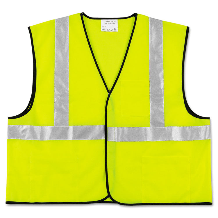 MCR Safety - Class 2 Safety Vest, Polyester, Large Fluorescent Lime with Silver Stripe